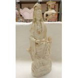 19TH CENTURY CHINESE BLANC-DE-CHINE FIGURE OF A SEATED PRIESTESS - 41CM TALL