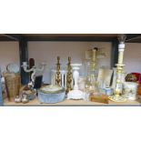 VARIOUS SETS OF PORCELAIN & BRASS CANDLESTICKS, FIELD SPORTS PORCELAIN TANKARD,