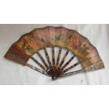 18TH CENTURY FAN WITH HAND PAINTED PAPER DECORATED WITH CLASSICAL SCENE ON SILVER MOUNTED