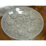 CIRCULAR SATIN GLASS LALIQUE STYLE BOWL MARKED MADE IN FRANCE IMPRESSED WITH FLORAL DECORATION