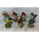 SEVEN BESWICK BIRDS FIGURES INCLUDING WREN, GREEN FINCH,