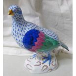 HEREND PORCELAIN BLUE & WHITE DECORATED GROUSE - 22.