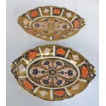 PAIR OF ROYAL CROWN DERBY CAKE PLATES WITH IMARI PATTERN, LENGTH 23.