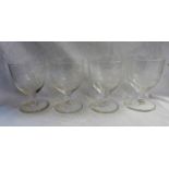 FOUR 19TH CENTURY GLASS RUMMER'S WITH ETCHED DECORATION