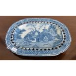 EARLY 29TH CENTURY BLUE & WHITE PEARL WARE OBLONG DISH WITH PIERCED BORDER - 25.