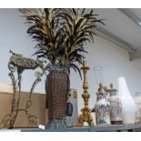 2 ORIENTAL LAMPS, METAL UMBRELLA STAND,