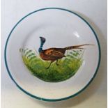 WEMYSS WARE PIN DISH DECORATED WITH PHEASANT IMPRESSED WEMYSS & STAMPED T GOODE & CO - 12 CM