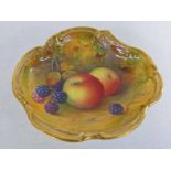 ROYAL WORCESTER SHAPED DISH WITH FRUIT DECORATION, LENGTH 11.