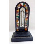 MID 19TH CENTURY HARDSTONE SPECIMEN DESKTOP THERMOMETER ON BLACK SLATE BASE - 14.