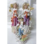 DRESDEN PORCELAIN FIGURE OF HUNTSMAN & PAIR PORCELAIN FIGURES,