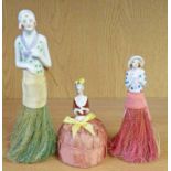 2 PORCELAIN FIGURAL CLOTHES BRUSHES & PORCELAIN PIN CUSHION LADY (3)