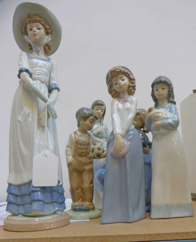 6 NAO PORCELAIN FIGURES INCLUDING GIRL WITH PUPPY & BOY WITH BALL ETC