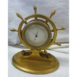 EARLY 20TH CENTURY GILT BRASS SHIPS WHEEL DESK TOP BAROMETER BY HOWELL JAMES & CO LONDON - 20 CM