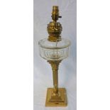 19TH CENTURY PARAFFIN LAMP WITH CUT GLASS BOWL & BRASS REEDED COLUMN
