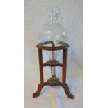 ARTS & CRAFTS STYLE ETCHED GLASS WINE DISPENSER IN MAHOGANY HOLDER & LATE 19TH CENTURY LIDDED
