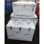 3 WHITE TIN TRUNKS