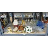 VARIOUS ITEMS OF CRYSTAL, ORNAMENTS, COLOURED GLASS, DENBY TABLEWARE ETC.