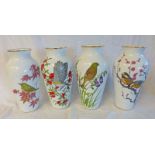 SET OF FOUR FRANKLIN PORCELAIN VASES WITH VARIOUS BIRDS ON EACH