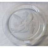 LALIQUE 'BIRDS IN THE HAIR' FROSTED & CLEAR GLASS PLATE BY ROSSELLI WITH ETCHED SIGNATURE - 32CM