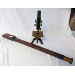 WATSON AND SONS LONDON MONOCULAR MICROSCOPE AND MAHOGANY BAROMETER CASE Condition Report:
