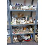 FOUR SHELVES OF PORCELAIN GLASSWARE ETC TO INCLUDE MENTION, ORIENTAL VASES,