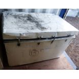 WHITE TIN TRUNK & CONTENTS OF KITCHENWARE