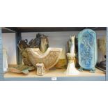 VARIOUS ITEMS OF STUDIO POTTERY INCLUDING CLOCK,