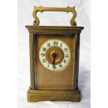 BRASS CARRIAGE CLOCK WITH WHITE ENAMEL DIAL & ARABIC FIGURES Condition Report: key