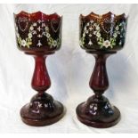 PAIR 19TH CENTURY CRANBERRY GLASS HOLDERS 36CM Condition Report: both have small