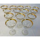 SET OF 14 HOCK GLASSES WITH GILDED RIMS Condition Report: one has wear to the gilt