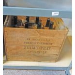 WOODEN CRATE WITH LATE 19TH OR EARLY 20TH CENTURY PORT & WINE BOTTLE