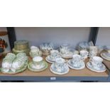 PARAGON "FORGET ME NOT" TEA CHINA & ROYAL STANDARD TEA CHINA WITH GREEN GILT & FLORAL DECORATION