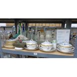 3 SPODE COPELANDS LIDDED SAUCE TUREENS, CAULDRON GILT RIMMED PLATES WITH DECORATIVE EDGES,