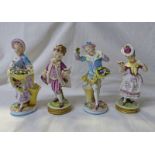 2 PAIRS OF CONTINENTAL PORCELAIN MALE & FEMALE FIGURINES 19CM TALL