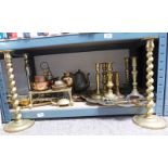 VARIOUS ITEMS OF BRASSWARE INCLUDING TRAY, CANDLESTICK, COPPER WARE ETC.