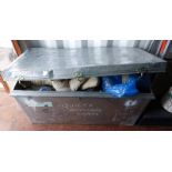 TIN TRUNK & CONTENTS OF CUSHIONS