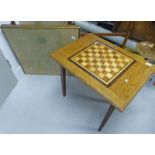 OAK GAMES TABLE WITH CHEQUERBOARD INLAY AND FOLDING GAMES TABLE