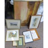 SELECTION OF PRINTS, WATERCOLOURS ETC TO INCLUDE DENIS PANNETT OLD COURSE 17TH HOLE ETC.