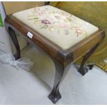 MAHOGANY TAPESTRY TOPPED FOOTSTOOL ON BALL AND CLAW SUPPORTS