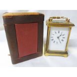19TH CENTURY GILT BRASS CARRIAGE CLOCK IN LEATHER TRAVELLING CASE