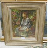 HUGH MUNRO GIRL IN WHITE DRESS SEATED SIGNED FRAMED OIL PAINTING 33 X 25CM