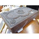 ANGLO INDIAN HARDWOOD BOX WITH CARVED EXTERIOR