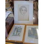 PAIR OF FRAMED PICTURES OF ST JOHN STREET AND BAKEHOUSE CLOSE EDINBURGH AND A UNFRAMED DRAWING