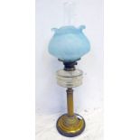 19TH CENTURY PARAFFIN LAMP WITH CUT GLASS BOWL AND BLUE SHADE