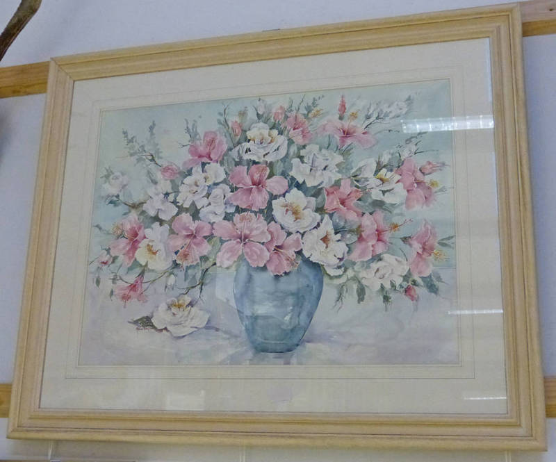 MARIAN LANGTON STILL LIFE SIGNED FRAMED WATERCOLOUR 54 X 73CM