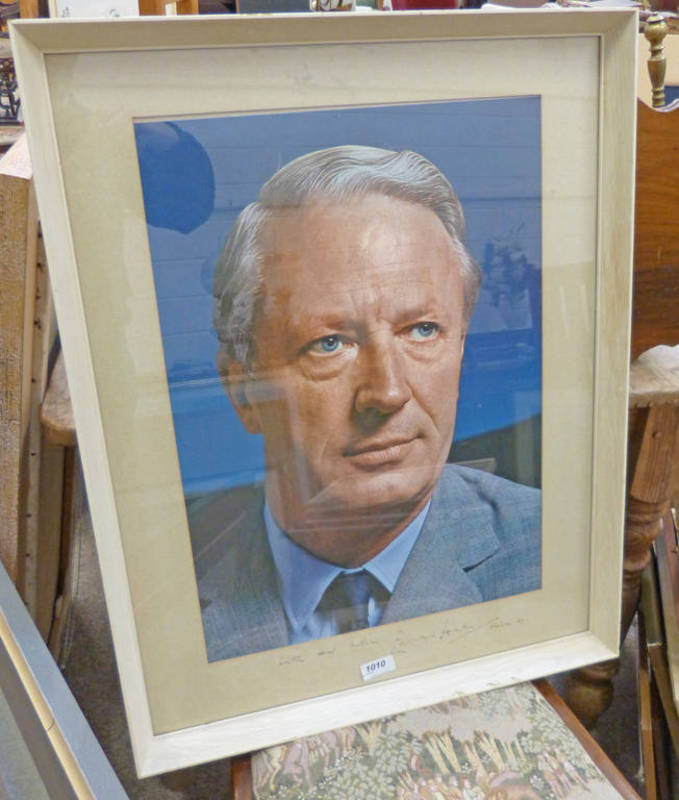 FRAMED PHOTOGRAPH BY ROBERT ENEVER OF EDWARD HEATH SIGNED AND DATED OCTOBER '67 - 53 X 38 CM