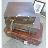 3 LEATHER BOUND SUITCASES