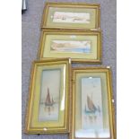 PAIR OF GILT FRAMED WATERCOLOURS BY H.V. TURNER AND 2 GILT FRAMED WATERCOLOURS OF SHIPS BY M.