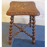 ARTS & CRAFTS STYLE OAK STOOL WITH BARLEY TWIST SUPPORTS