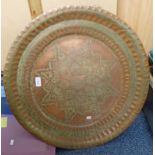 MIDDLE EASTERN COPPER CIRCULAR DISH WITH INCISED DECORATION 60CM ACROSS